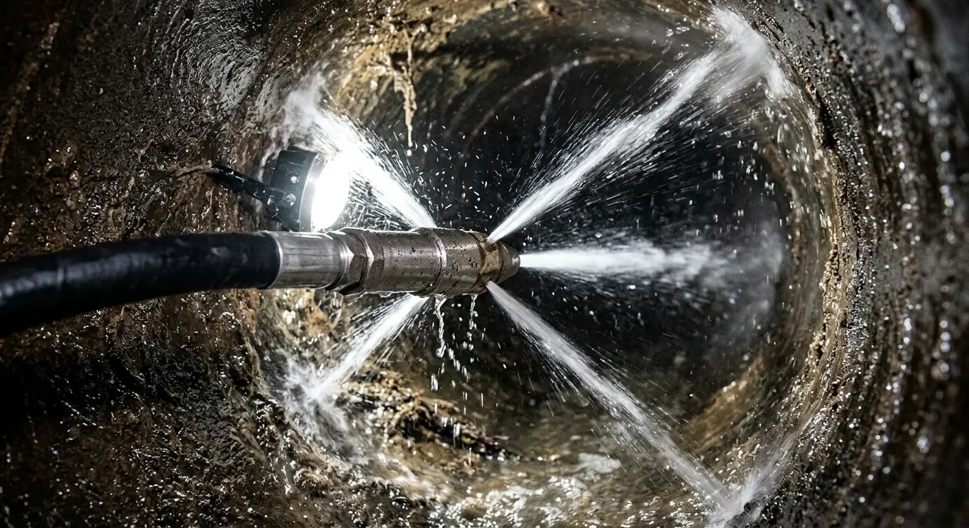 High-pressure hydro jetting nozzle cleaning sewer pipe for Sewer Line Relining in Pullman